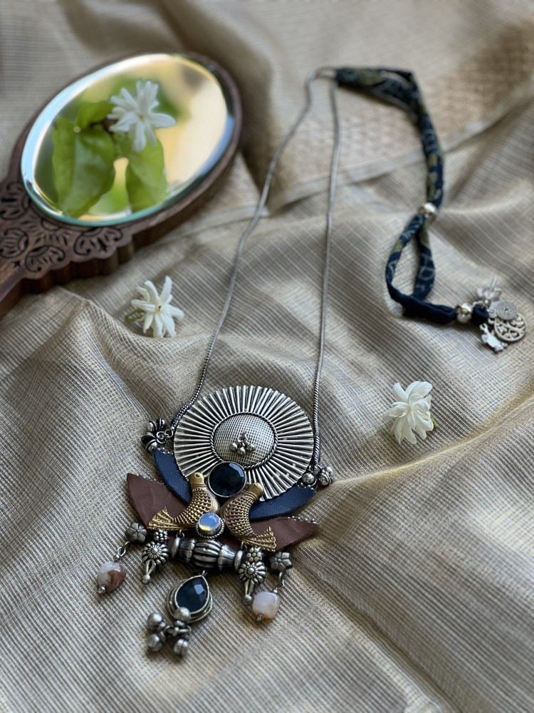 Image of BRASS &amp; FABRIC Handcrafted LONG NECKLACE