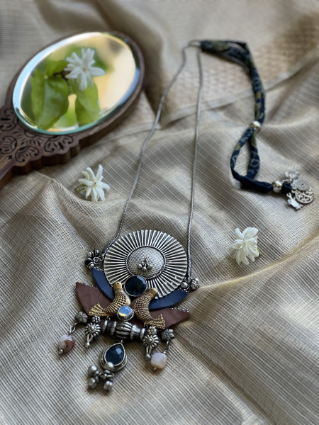 BRASS & FABRIC Handcrafted LONG NECKLACE