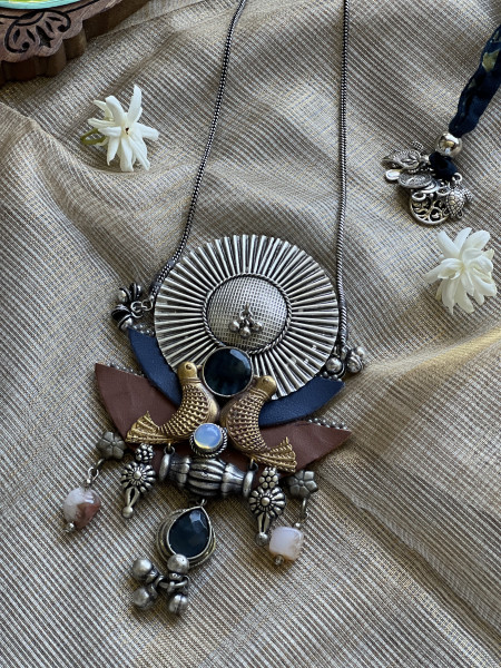 BRASS & FABRIC Handcrafted LONG NECKLACE