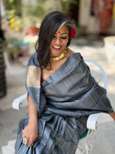 GREY KOSA SILK WOVEN ZARI SARI
