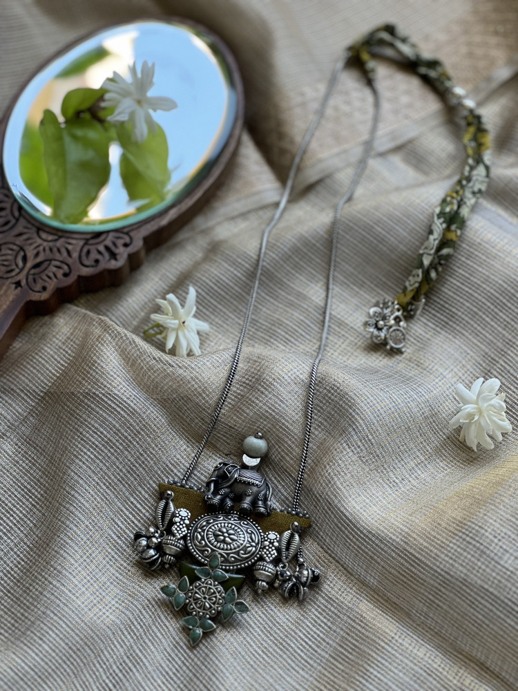 Image of BRASS &amp; FABRIC Handcrafted LONG NECKLACE