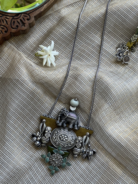 BRASS & FABRIC Handcrafted LONG NECKLACE