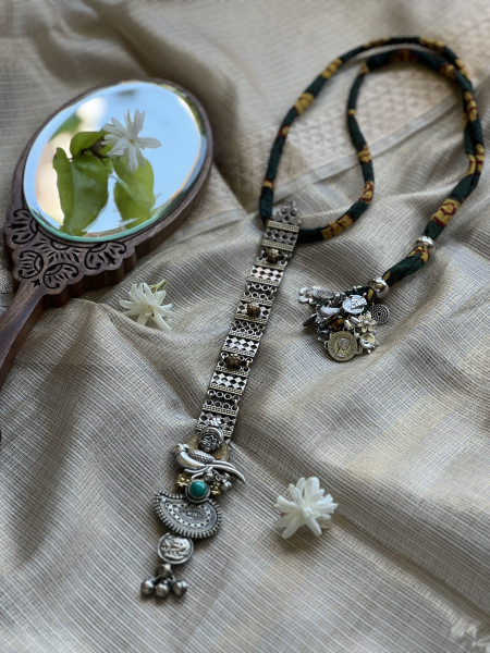 BRASS & FABRIC Handcrafted LONG NECKLACE