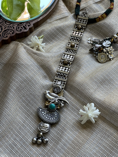 BRASS & FABRIC Handcrafted LONG NECKLACE