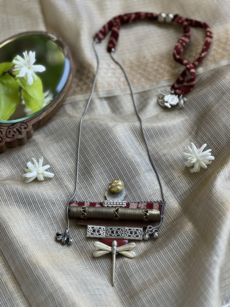 Image of BRASS &amp; FABRIC Handcrafted LONG NECKLACE