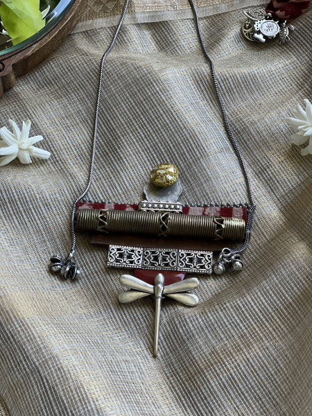 BRASS & FABRIC Handcrafted LONG NECKLACE