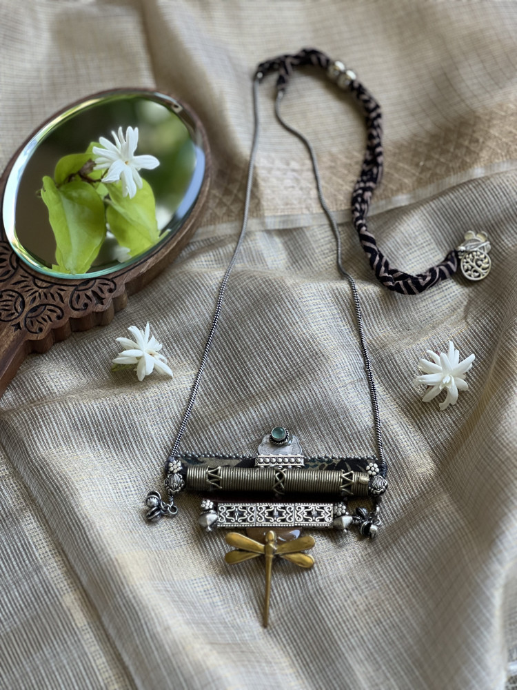 Image of BRASS &amp; FABRIC Handcrafted LONG NECKLACE
