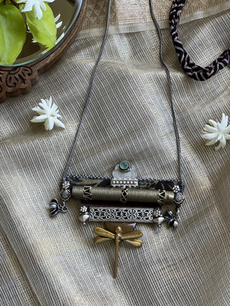 BRASS & FABRIC Handcrafted LONG NECKLACE