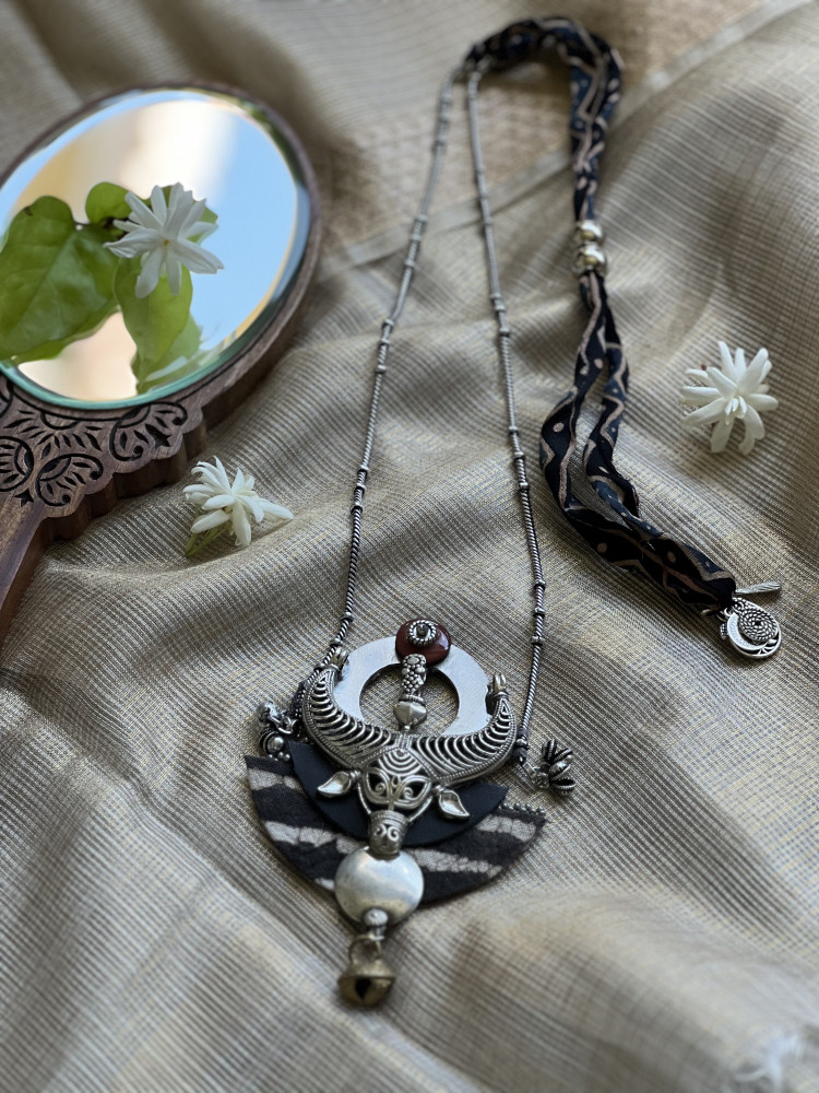 Image of BRASS &amp; FABRIC Handcrafted LONG NECKLACE