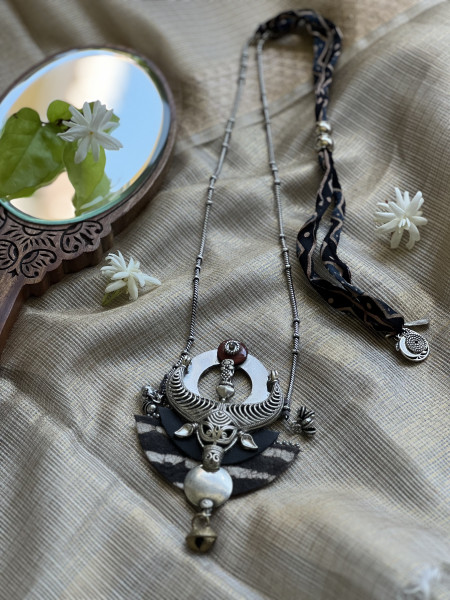 BRASS & FABRIC Handcrafted LONG NECKLACE