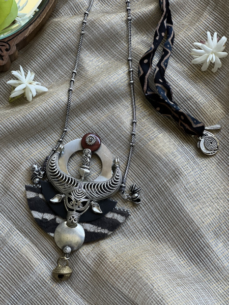 BRASS & FABRIC Handcrafted LONG NECKLACE