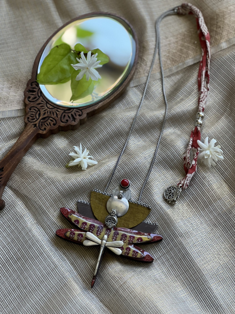Image of BRASS &amp; FABRIC Handcrafted LONG NECKLACE