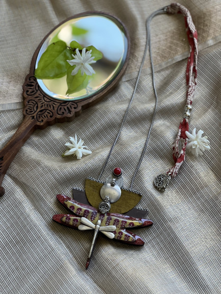 BRASS & FABRIC Handcrafted LONG NECKLACE