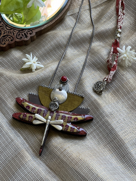 BRASS & FABRIC Handcrafted LONG NECKLACE