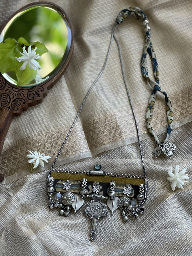 Image of BRASS &amp; FABRIC Handcrafted LONG NECKLACE
