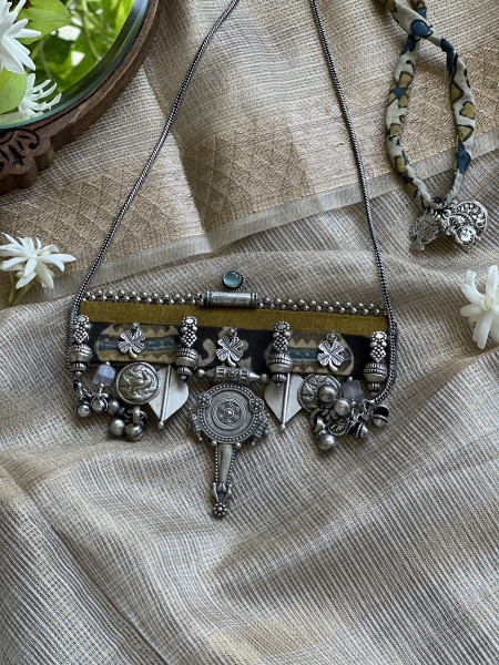 BRASS & FABRIC Handcrafted LONG NECKLACE