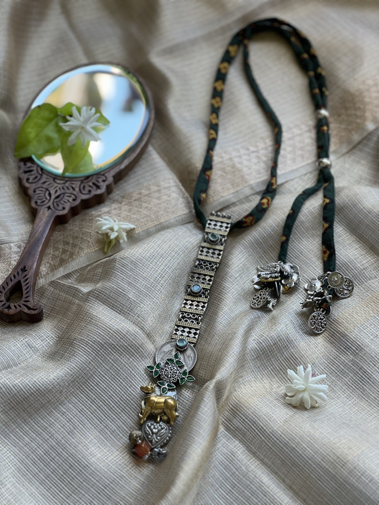 Image of BRASS &amp; FABRIC Handcrafted LONG NECKLACE