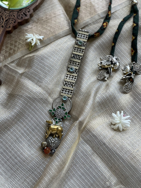 BRASS & FABRIC Handcrafted LONG NECKLACE