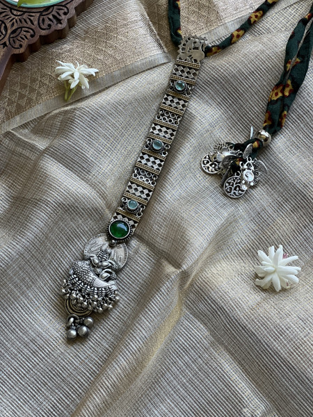 BRASS & FABRIC Handcrafted LONG NECKLACE