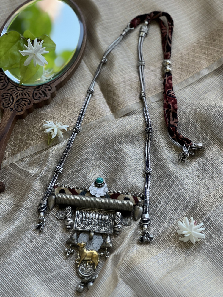 Image of BRASS &amp; FABRIC Handcrafted LONG NECKLACE