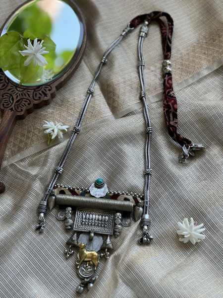 BRASS & FABRIC Handcrafted LONG NECKLACE