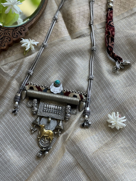 BRASS & FABRIC Handcrafted LONG NECKLACE