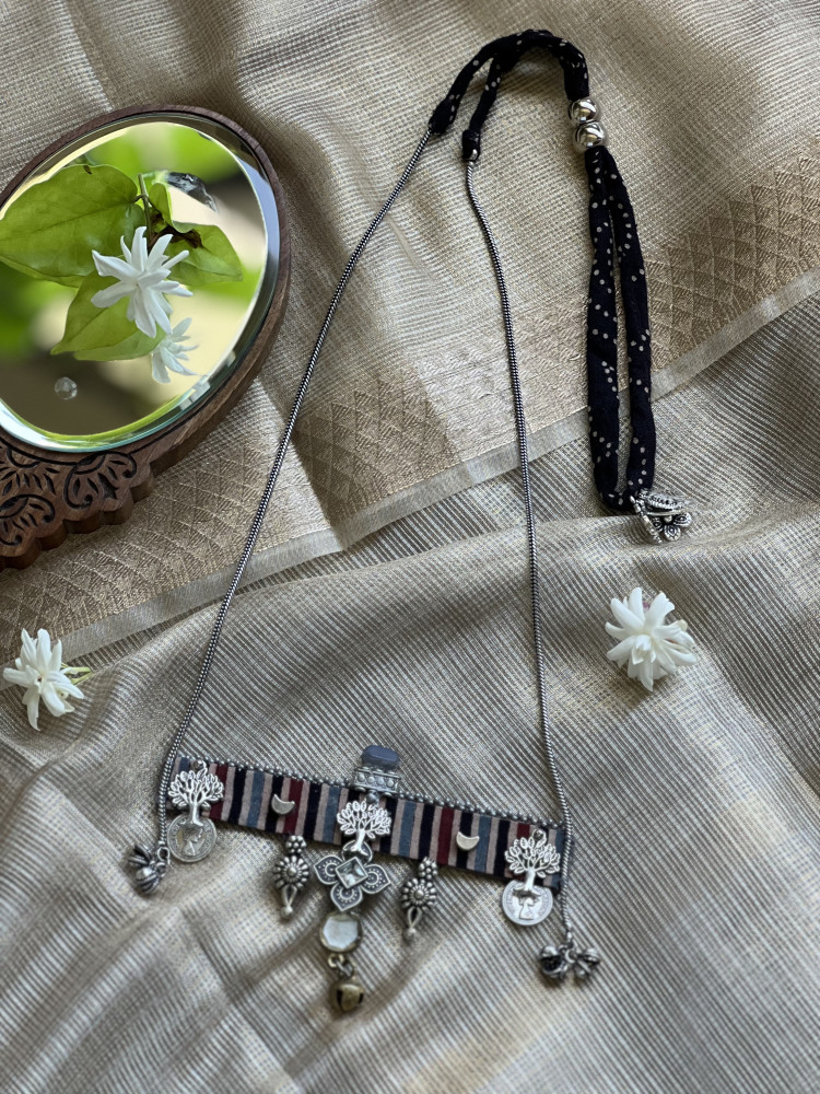 Image of BRASS &amp; FABRIC Handcrafted LONG NECKLACE