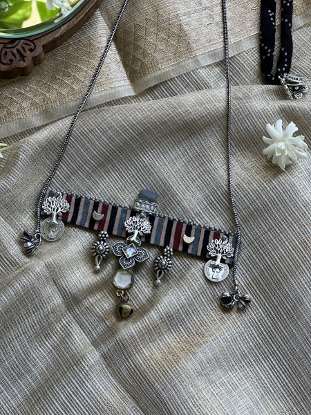 BRASS & FABRIC Handcrafted LONG NECKLACE
