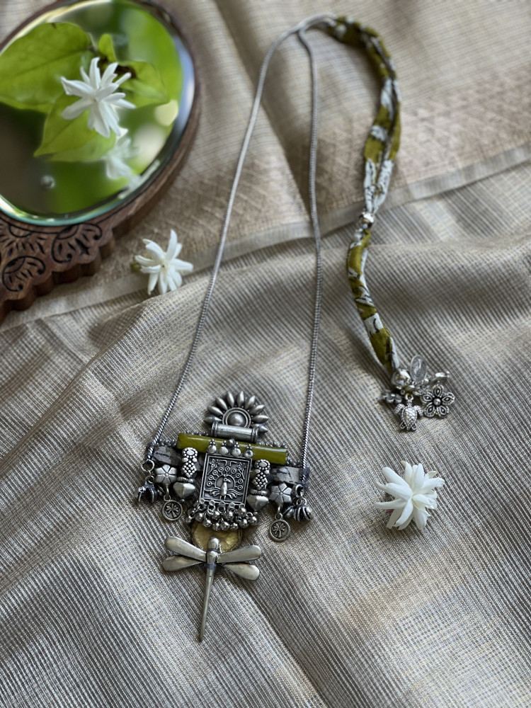 Image of BRASS &amp; FABRIC Handcrafted LONG NECKLACE