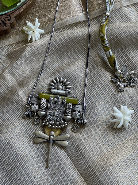 BRASS & FABRIC Handcrafted LONG NECKLACE