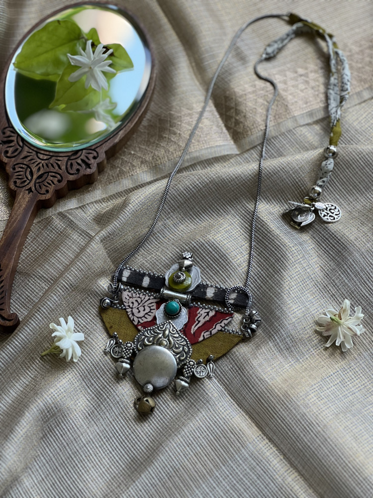 Image of BRASS &amp; FABRIC Handcrafted LONG NECKLACE