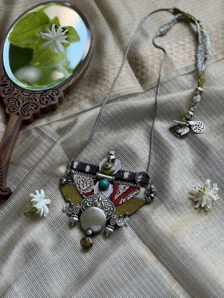 BRASS & FABRIC Handcrafted LONG NECKLACE