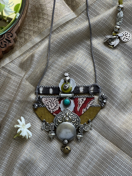 BRASS & FABRIC Handcrafted LONG NECKLACE