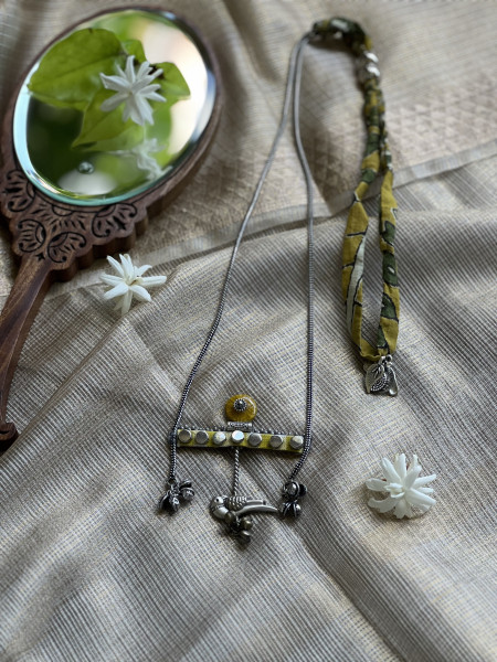 BRASS & FABRIC Handcrafted LONG NECKLACE