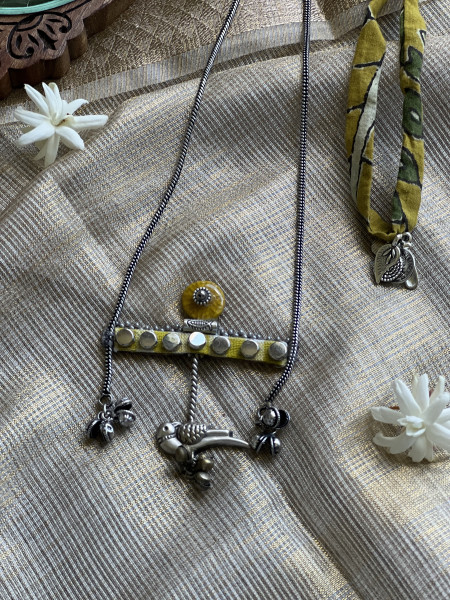 BRASS & FABRIC Handcrafted LONG NECKLACE