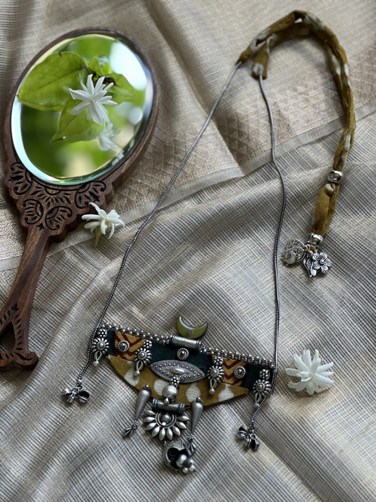 Image of BRASS &amp; FABRIC Handcrafted LONG NECKLACE