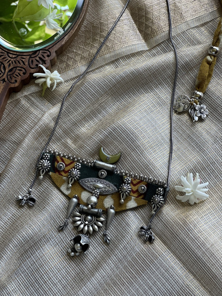 BRASS & FABRIC Handcrafted LONG NECKLACE