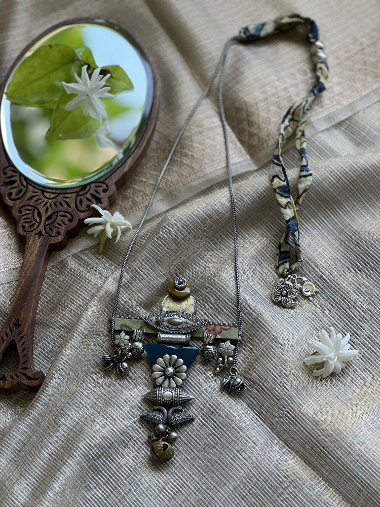 Image of BRASS &amp; FABRIC Handcrafted LONG NECKLACE