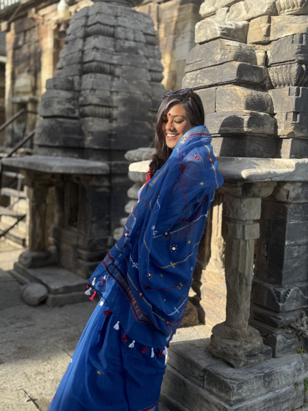 BLUE KOTA COTTON HAND EMBROIDERED SARI