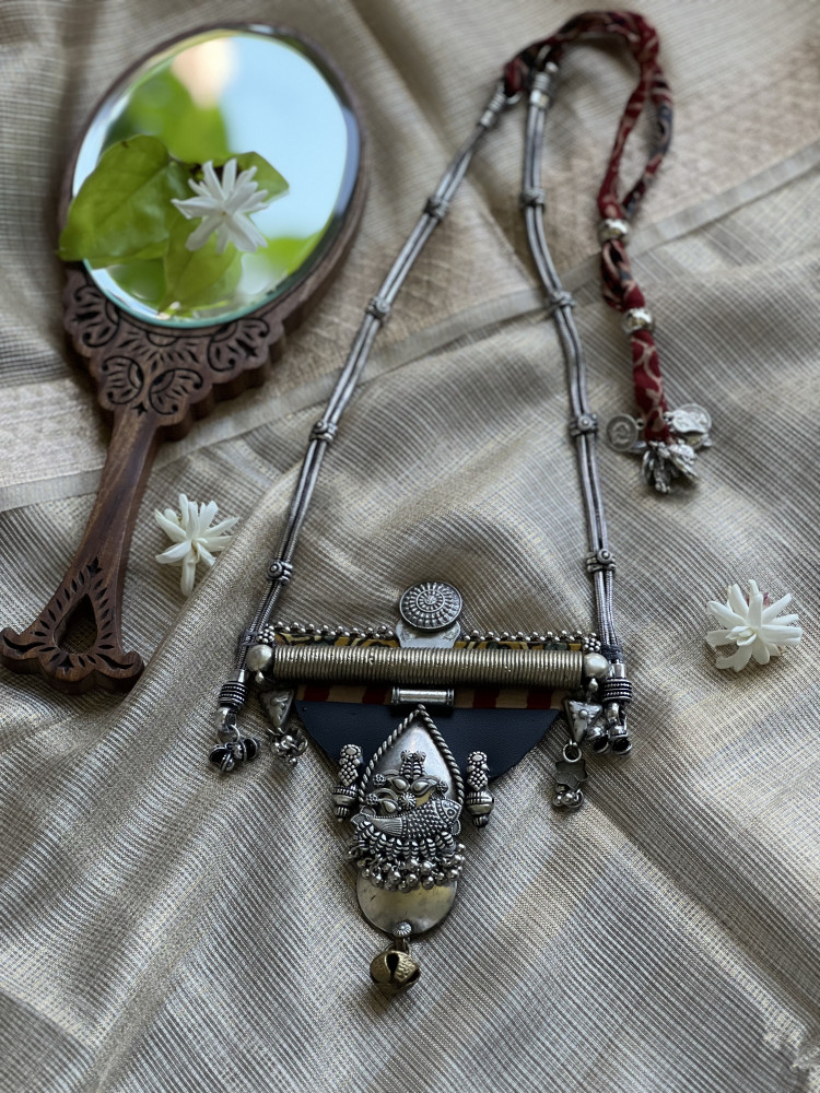 Image of BRASS &amp; FABRIC Handcrafted LONG NECKLACE