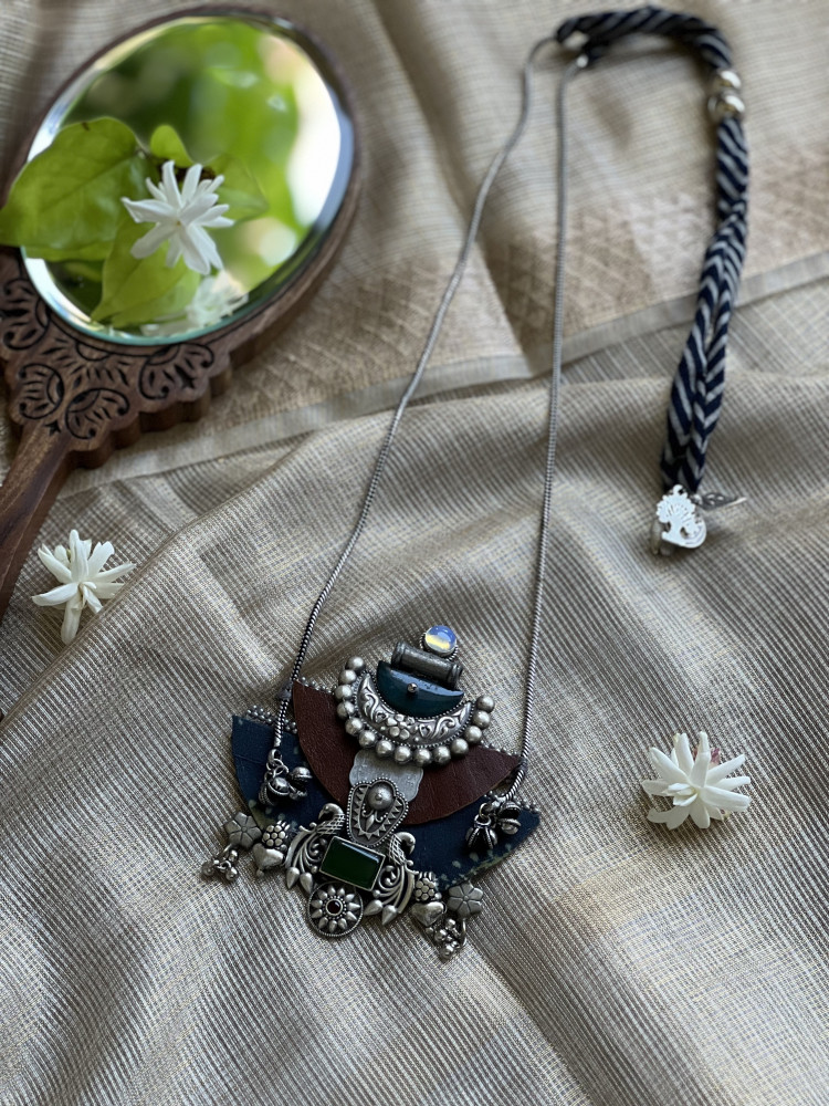 Image of BRASS &amp; FABRIC Handcrafted LONG NECKLACE