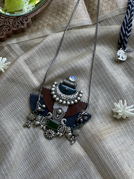 BRASS & FABRIC Handcrafted LONG NECKLACE