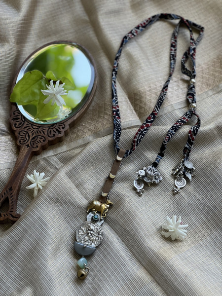 BRASS & FABRIC Handcrafted LONG NECKLACE