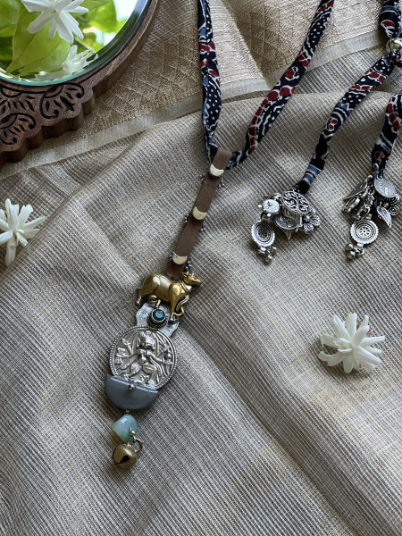BRASS & FABRIC Handcrafted LONG NECKLACE