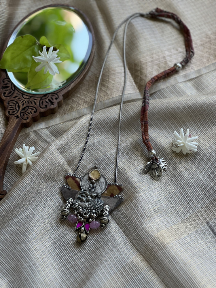 Image of BRASS &amp; FABRIC Handcrafted LONG NECKLACE