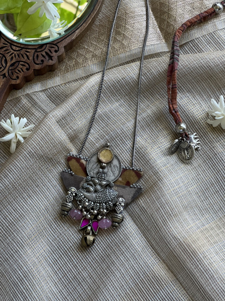 BRASS & FABRIC Handcrafted LONG NECKLACE
