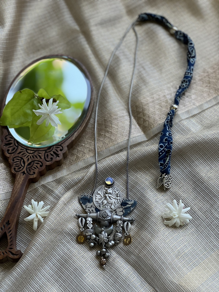 Image of BRASS &amp; FABRIC Handcrafted LONG NECKLACE