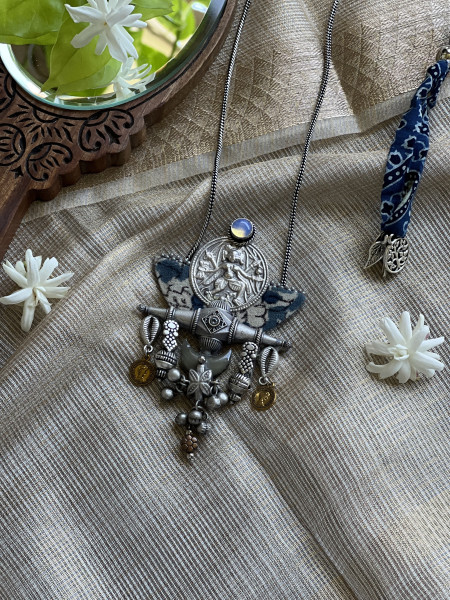 BRASS & FABRIC Handcrafted LONG NECKLACE