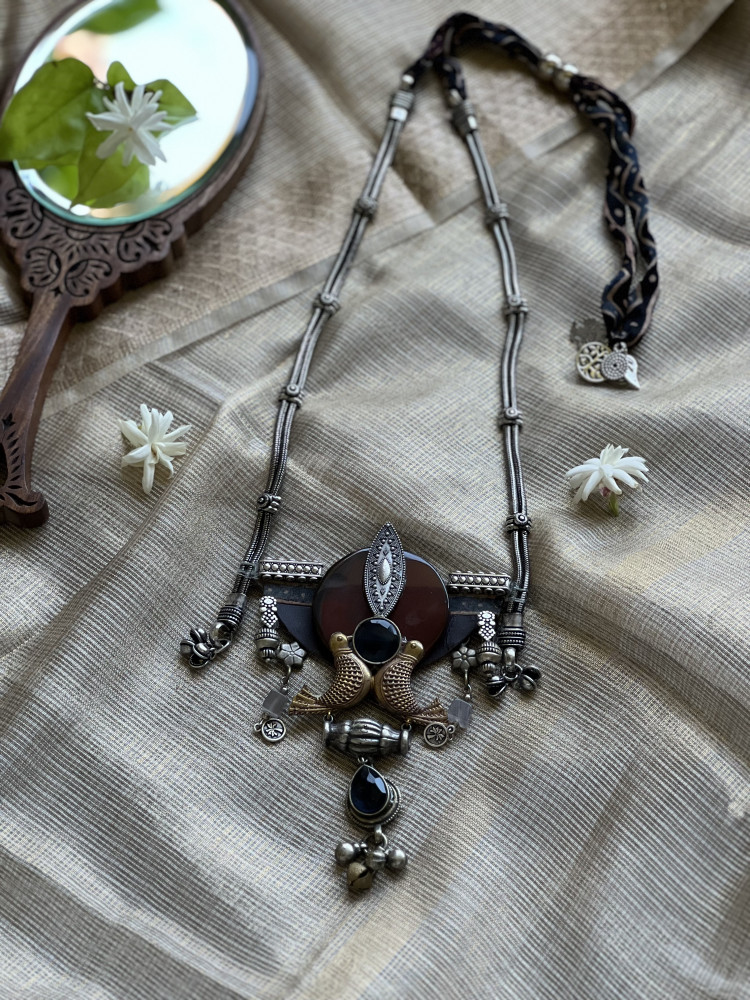 Image of BRASS &amp; FABRIC Handcrafted LONG NECKLACE