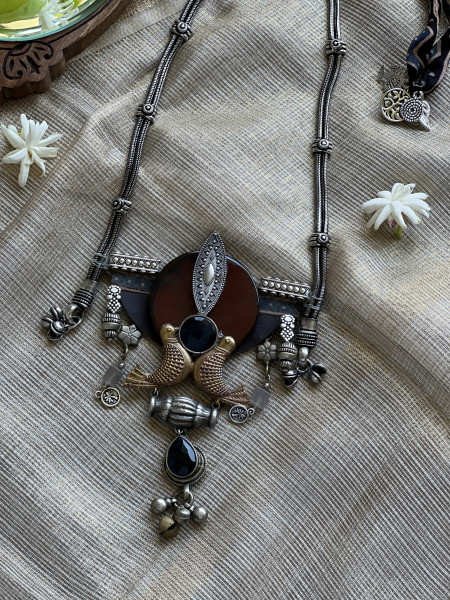 BRASS & FABRIC Handcrafted LONG NECKLACE